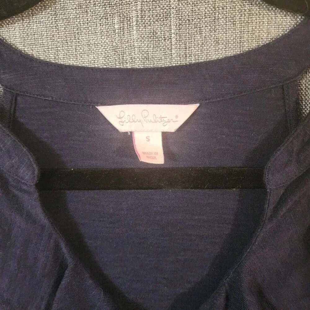 Lilly Pulitzer Mini Dress Women's Small Navy Ruffle Stretchy V-Neck Sleeveless - Picture 4 of 7